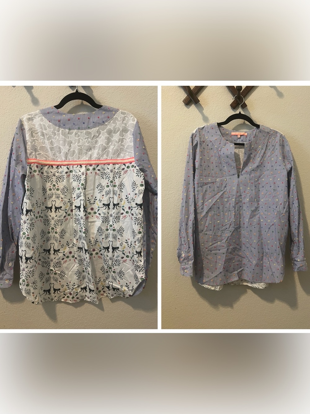 Vilagallo Blue Monkey Leaf Pullover Cotton Blouse 12
